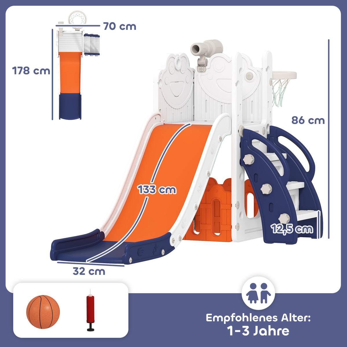 Conjunto Escorregador Infantil 5 in 1 com Cesto Escada Telescópio e Compartimentos Idade 1-3 Anos Azul Escuro — foto 2
