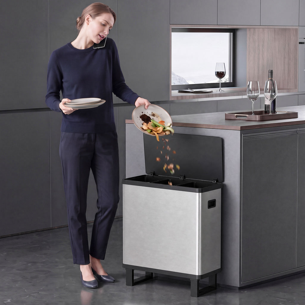 Lixeira Automática com Sensor 54 L 3 Compartimentos Aço Inoxidável Prata — imagem 6