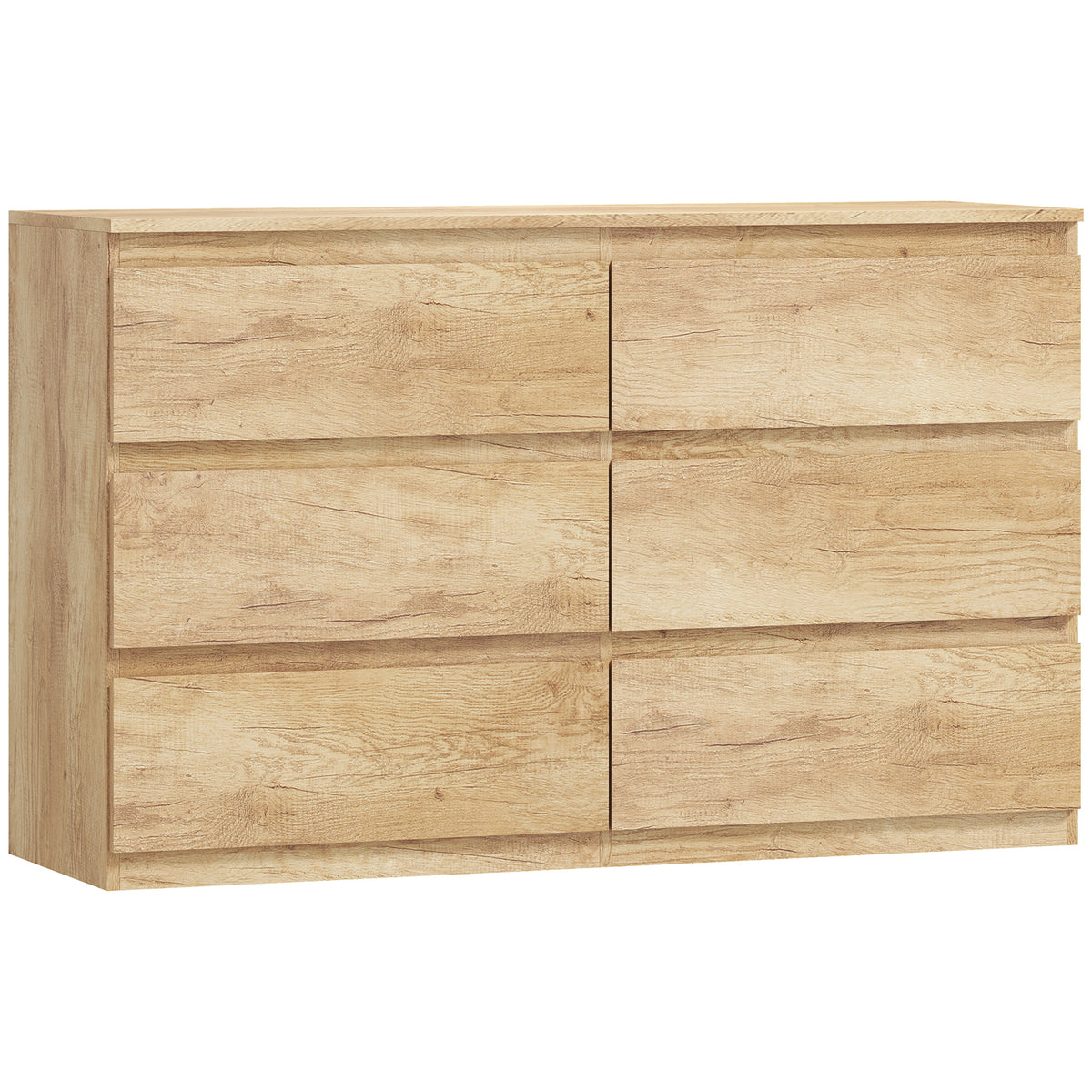 Cômoda 6 gavetas móvel de arrumação sem puxadores design minimalista 120 x 39 x 75 cm carvalho — foto 1
