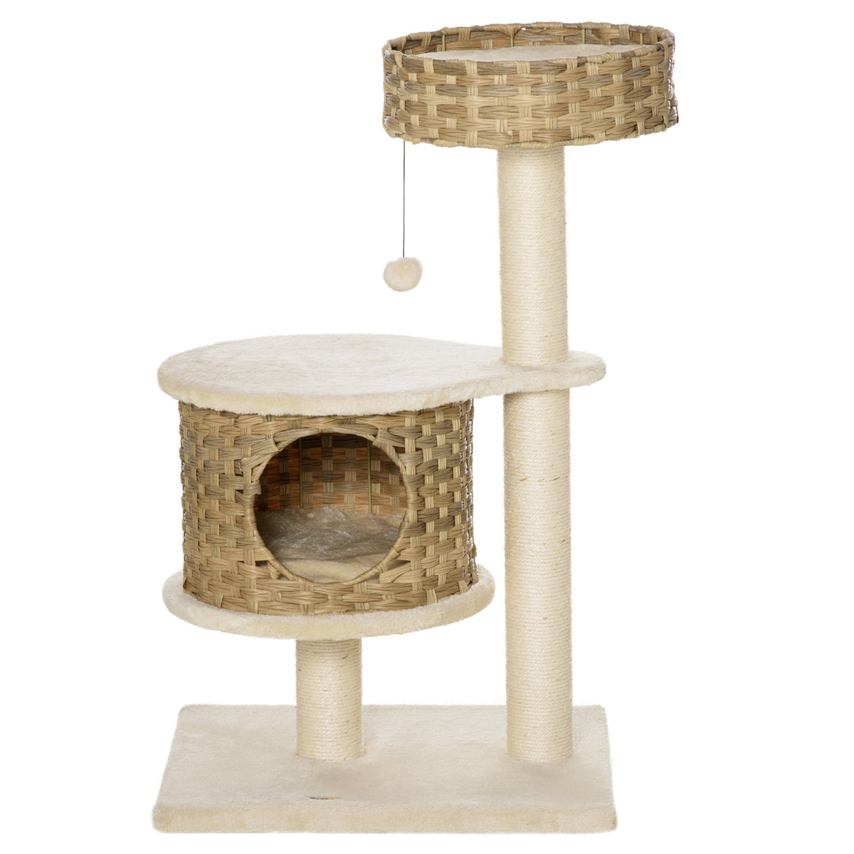 Arranhador 95 cm Torre para Gatos com Toca, Bola de Brinquedo, Troncos de Sisal, Plataforma Grande, Arranhador Multinível, Árvore de Escalada, para Gatos até 5 kg, Natural+Bege — foto 1