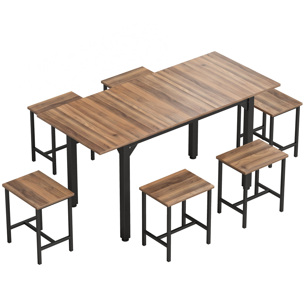 Conjunto de Jantar 7 Peças para 4-6 Pessoas Mesa Extensível 160 cm Nogueira e Preto — foto 1