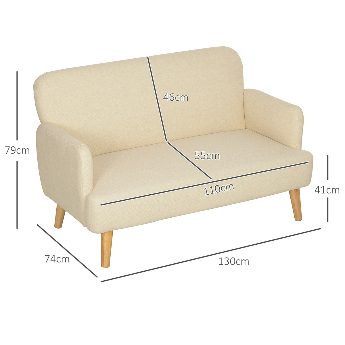 Sofá para dois, compacto, revestimento amigo da pele, até 240 kg, 130x74x79 cm, Creme branco — foto 2