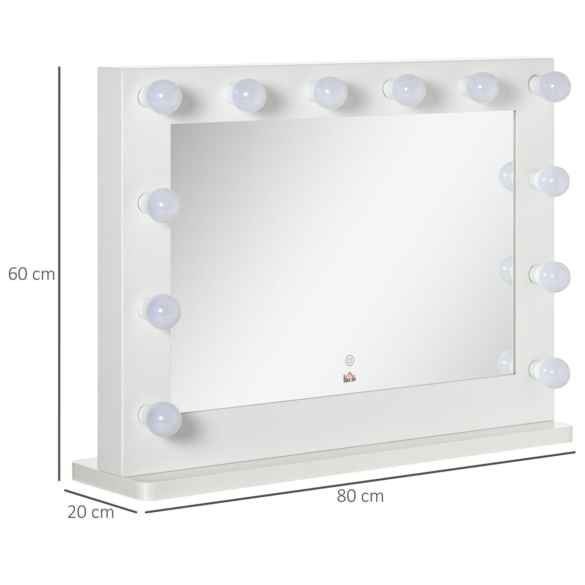 Espelho maquilhagem Hollywood luminoso 12 LED tátil - luminosidade regulável, função memória - metal MDF branco vidro — foto 2