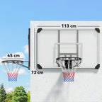 Tabela de Basquetebol de Parede com Aro, Rede e Estrutura em Aço para Exterior, 113x61x73 cm, Branco e Preto — foto 2