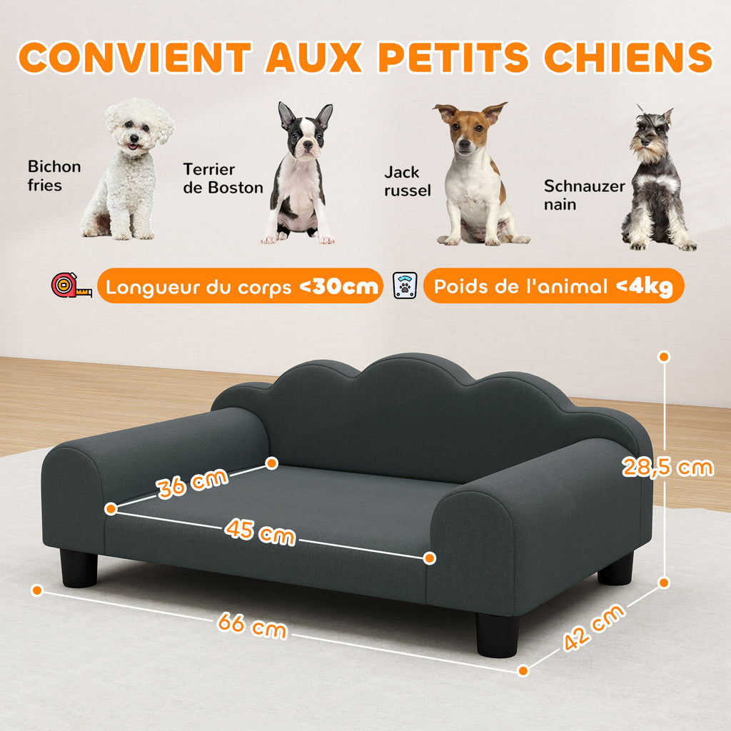 Sofá para cães, sofá para animais de estimação com encosto e apoios de braços, respirável, 66 x 42 x 28,5 cm, cinza escuro — foto 2