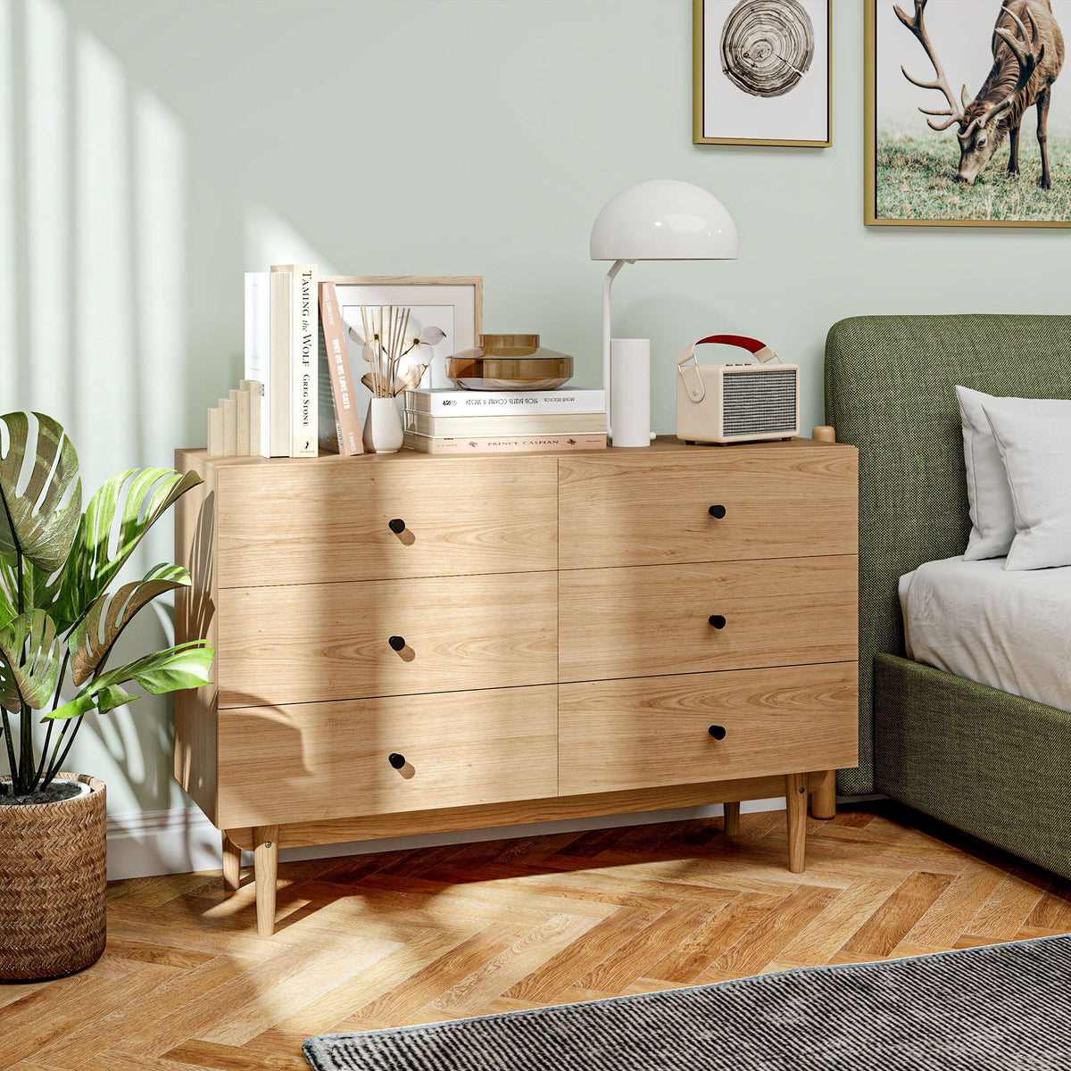 Cômoda 6 gavetas móvel de arrumação pés em madeira maciça 120 x 40 x 80 cm cor madeira — imagem 3