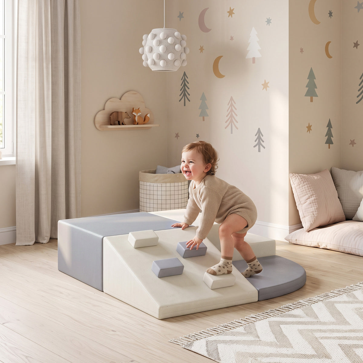 Conjunto de 4 Blocos de Espuma para Psicomotricidade, Escalar e Gatinhar, 1-3 Anos, Cinzento-claro e Bege — imagem 3