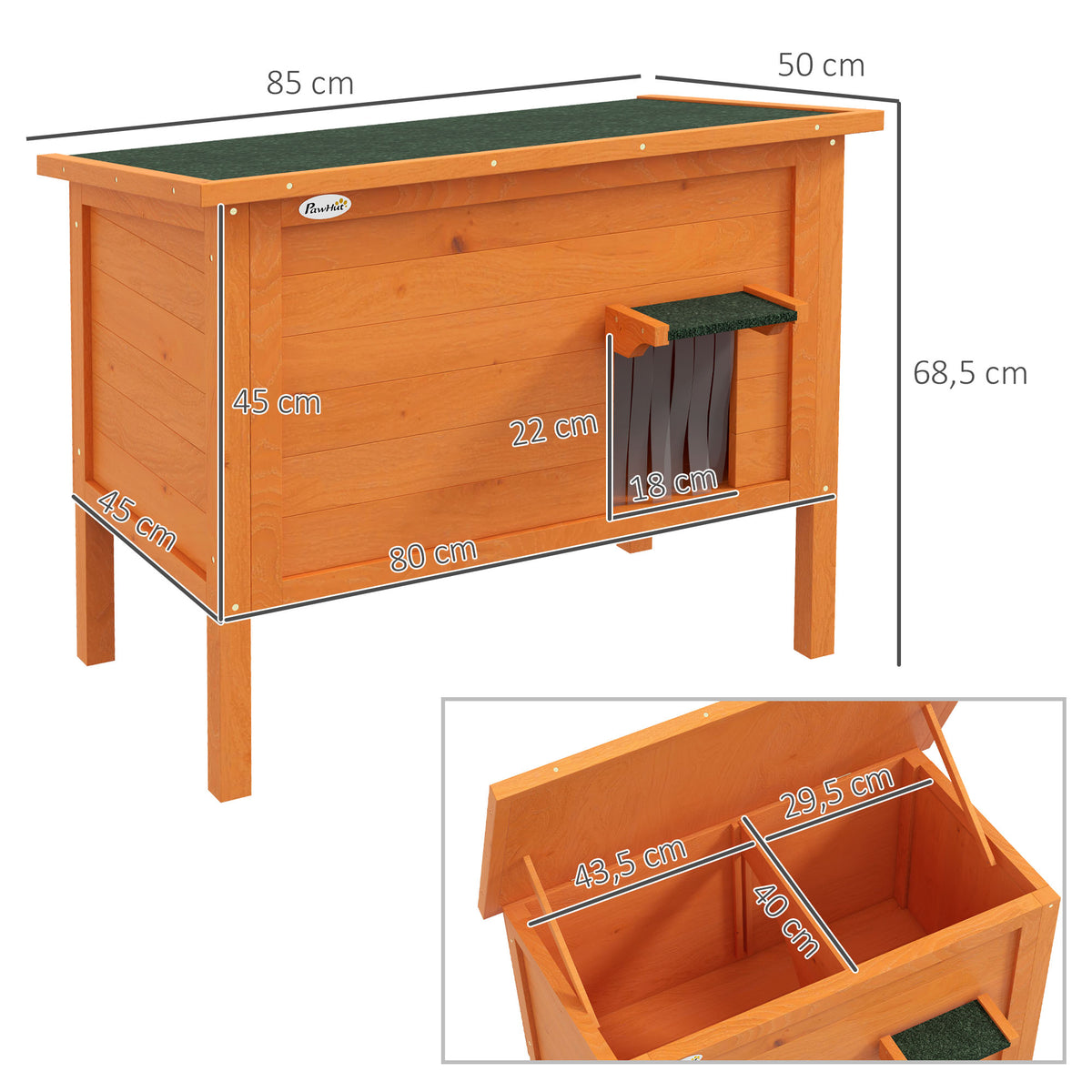 Casinha para Gatos Exterior-Casinha resistente às intempéries, 1 janela, 1 entrada, 85 x 50 x 68,5 cm, Laranja+Verde — foto 2