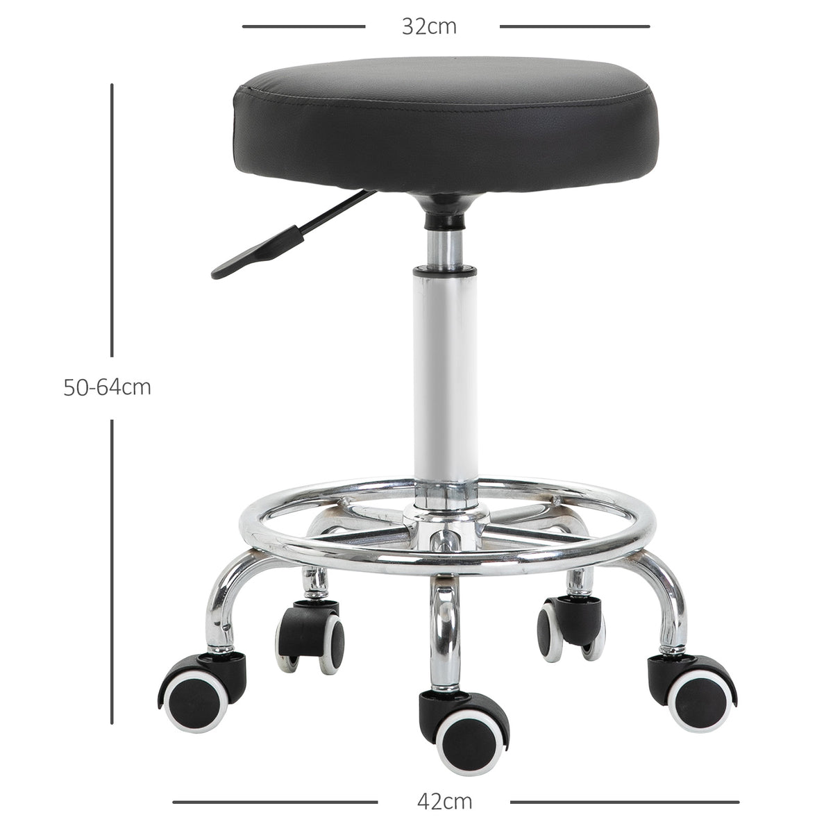 Banqueta com rodízios, banqueta de massagem com altura regulável 50-64 cm e assento acolchoado, giratória 360°, preto — foto 2