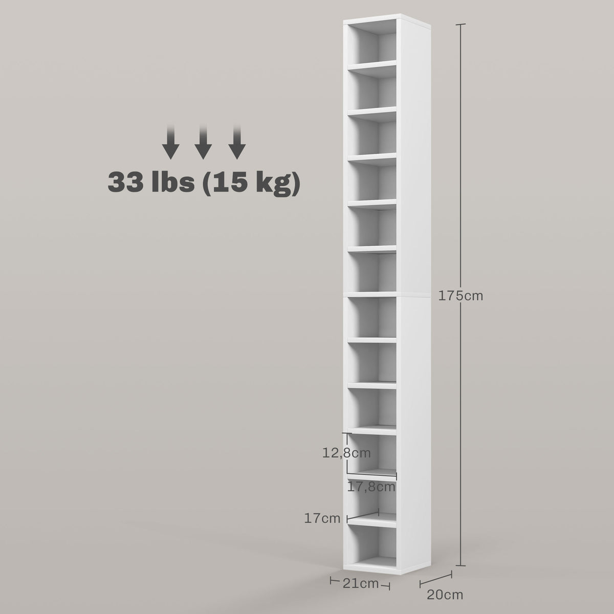 Armazenamento para CD e DVD com 12 Compartimentos Capacidade Máx. 204 CD 21x20x175 cm Branco — foto 2