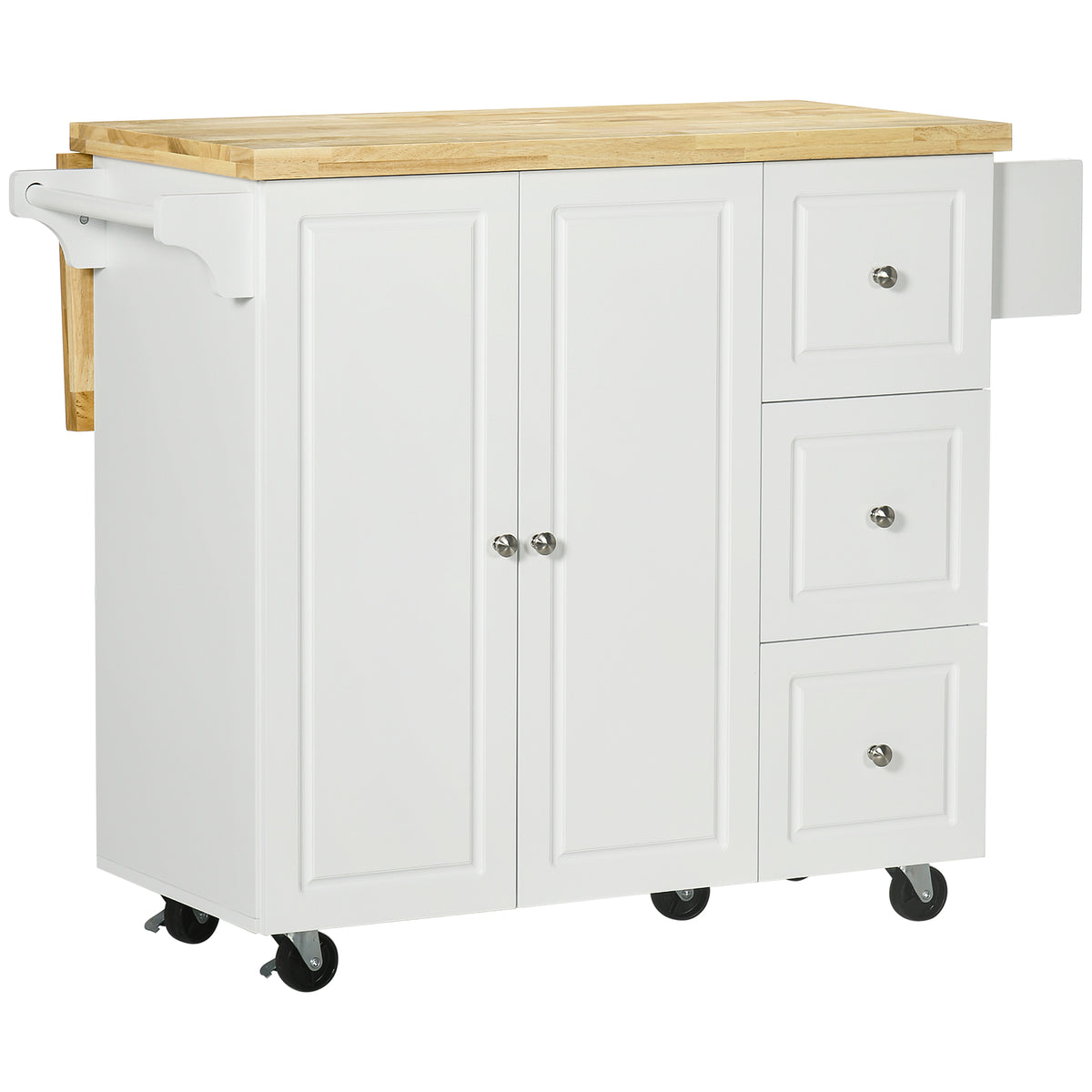 Ilha de Cozinha com Tampo Rebatível 3 Gavetas 1 Armário Porta-Panos e Porta-Especiarias 111,5x75x89 cm Branco — foto 1