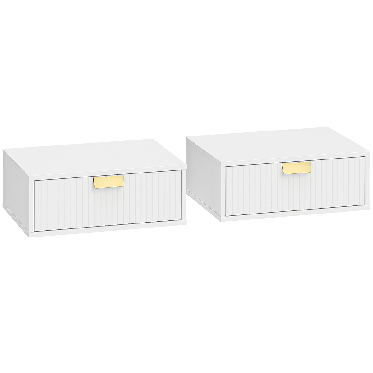 Conjunto de 2 Mesas de Cabeceira de Parede Mesas de Noite Suspensas com Gaveta Ondulada 40x30x15 cm Branco — foto 1