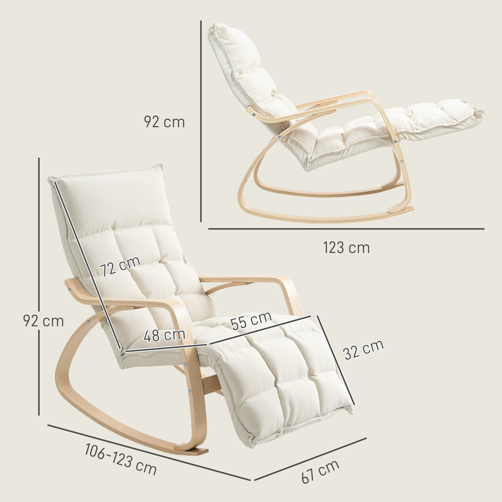 Poltrona de Balanço Estofada Poltrona Relaxante com Apoios de Braço e Estrutura em Aço para Sala de Estar Quarto Creme — foto 2