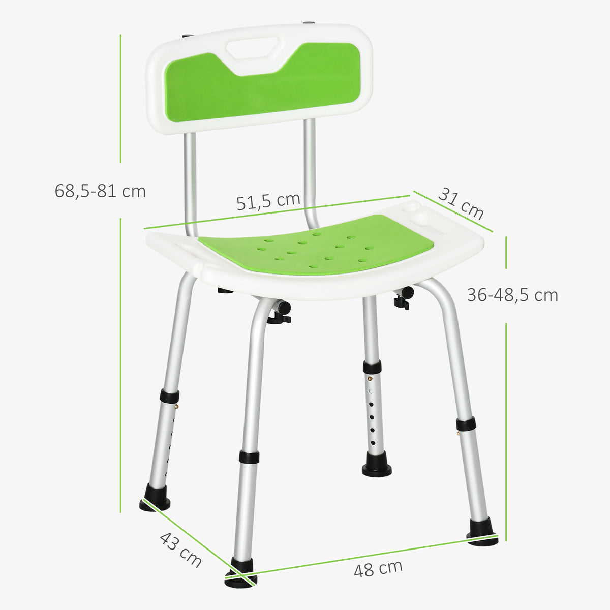 Banqueta de duche para idosos e pessoas com deficiência altura ajustável pés antiderrapantes suporte para chuveiro — foto 2