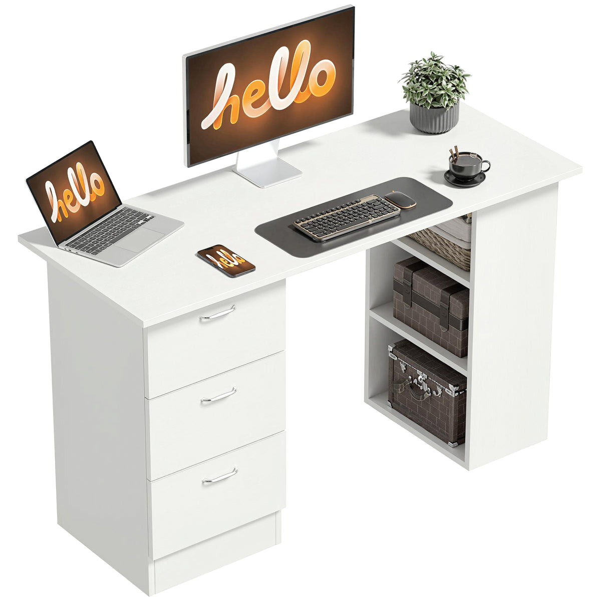 Mesa de Computador de Mesa para Casa Escritório 3 Gavetas 3 Prateleiras Móveis de Escritório 120x49x72 cm — foto 1