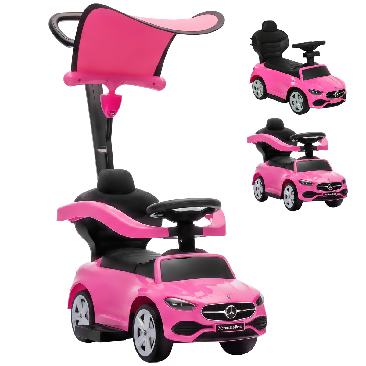Carro Portador Infantil 3 em 1 Mercedes-Benz sob Licença Nível de Proteção Compartimento de Armazenamento Buzina 83x40x90 cm Rosa — foto 1