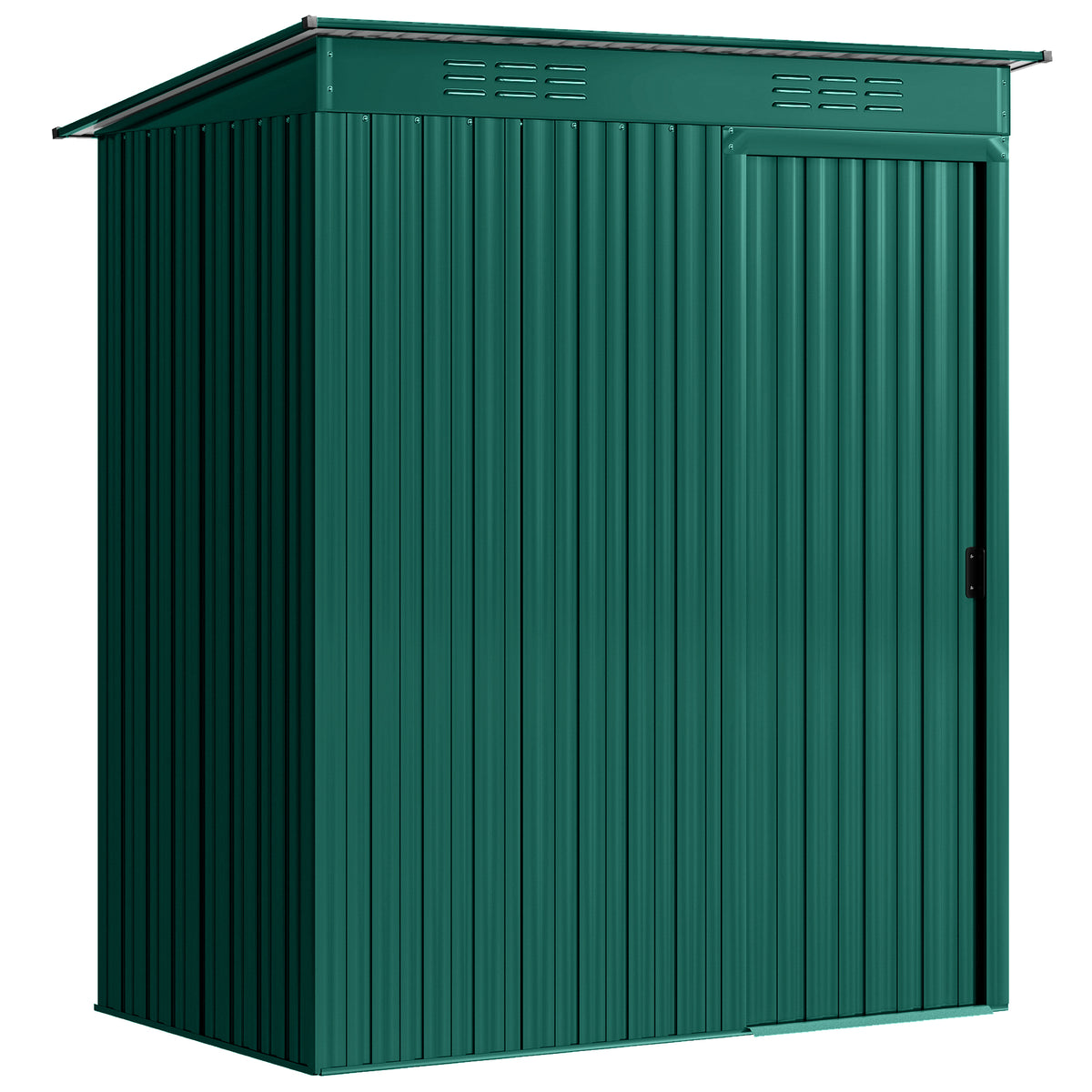 Casinha de Jardim em Metal com Ventilação e Porta de Correr 159x106x181 cm Verde — foto 1