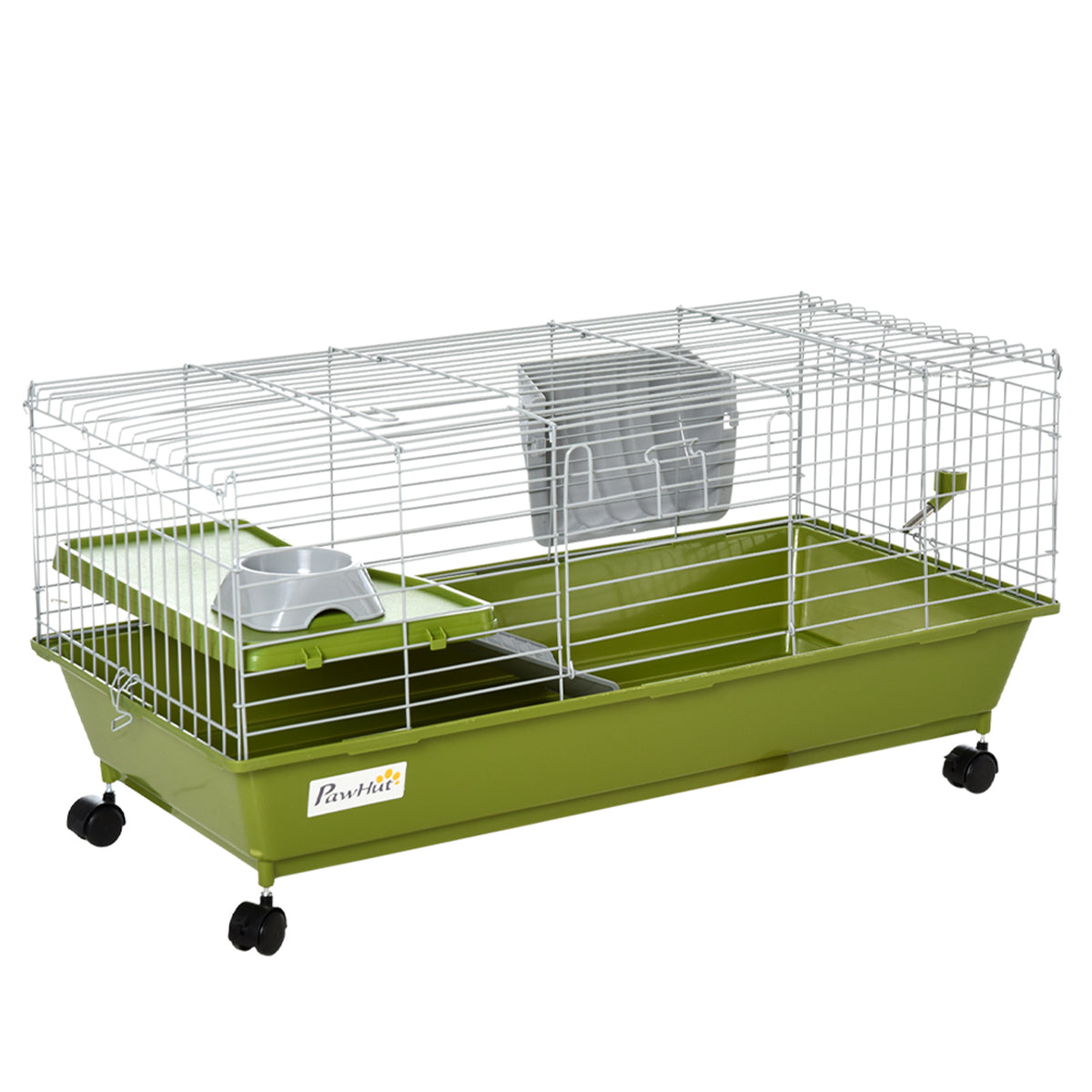 Gaiola para Pequenos Animais com Rodas, Bebedouro, Comedouro e Dispensador de Feno, para Coelhos e Porquinhos-da-Índia, 89x44x43 cm, Verde — foto 1