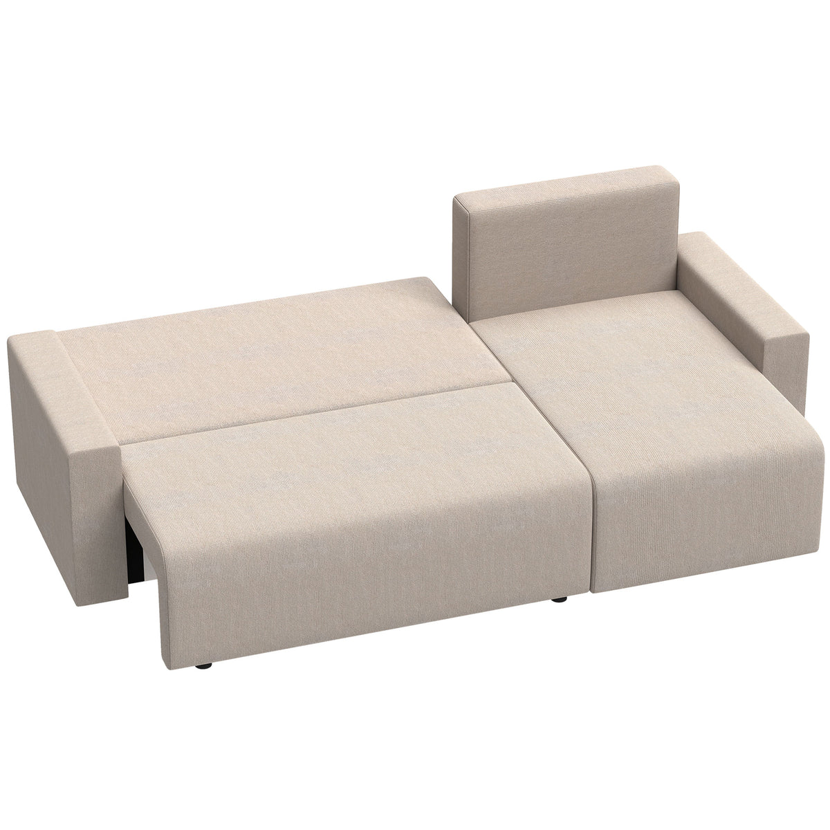 Sofá de canto com função cama e chaise-longue reversível, sofá em L 3 lugares em camurça sintética, Bege — foto 1