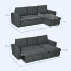 Sofá 3 lugares com função de cama, sofá-cama com chaise longue, sofá estofado, cinza escuro — foto 2