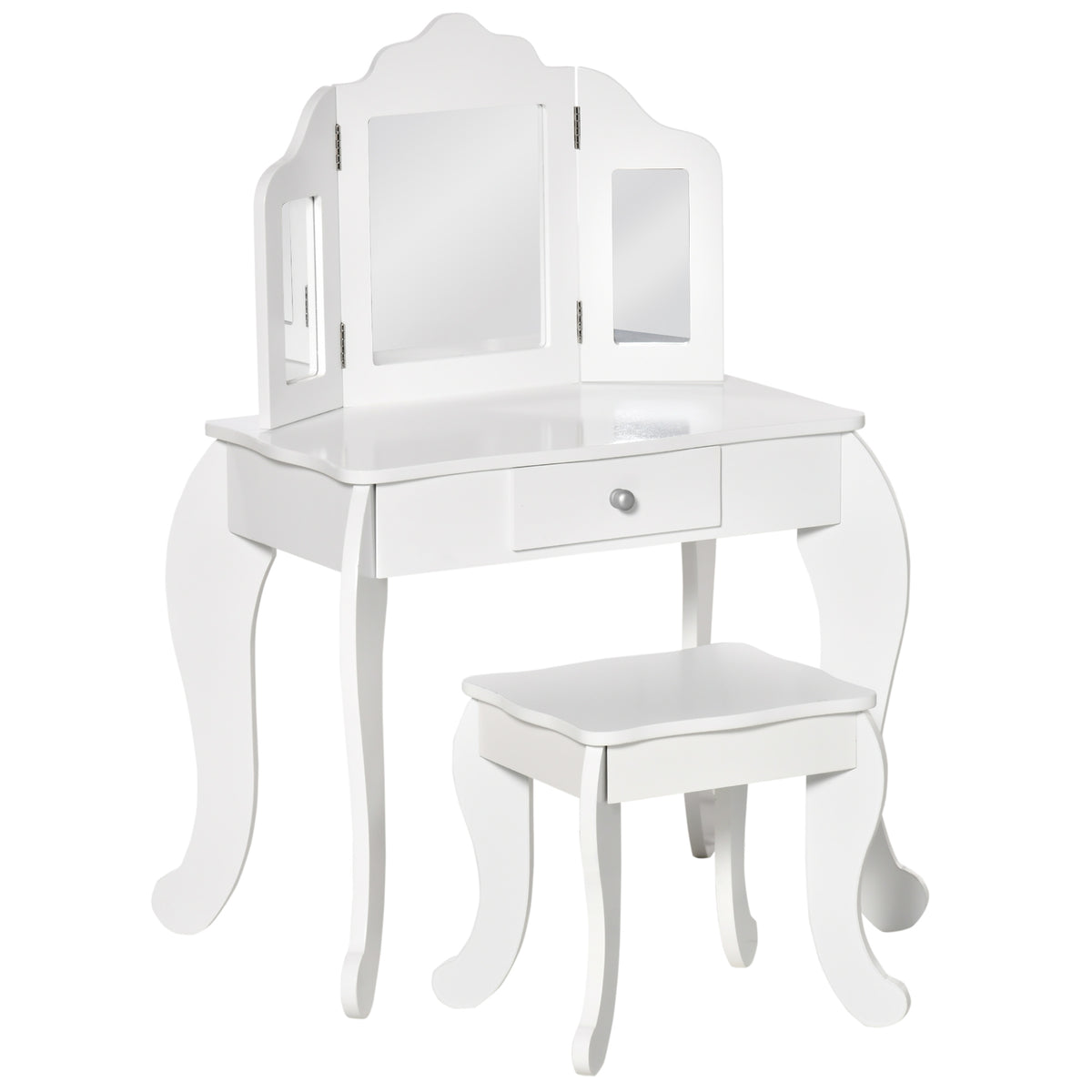 Penteadeira Infantil com Banqueta, Penteadeira 2 em 1 com Espelho Triplo e Gaveta Deslizante - Dim. 63L x 40l x 85,5H cm - Branco Acrílico — foto 1