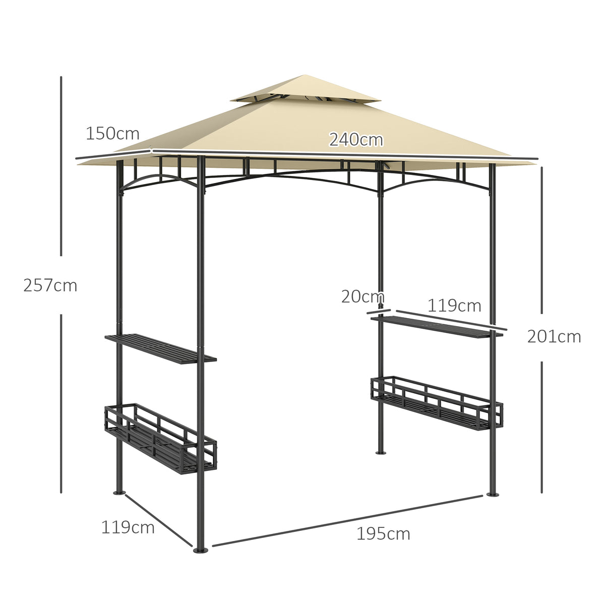 Tenda de Churrasco Tenda de Churrasco Pavilhão de Jardim com 2 Prateleiras Cestas de Armazenamento Ganchos para Terraço Bege — foto 2