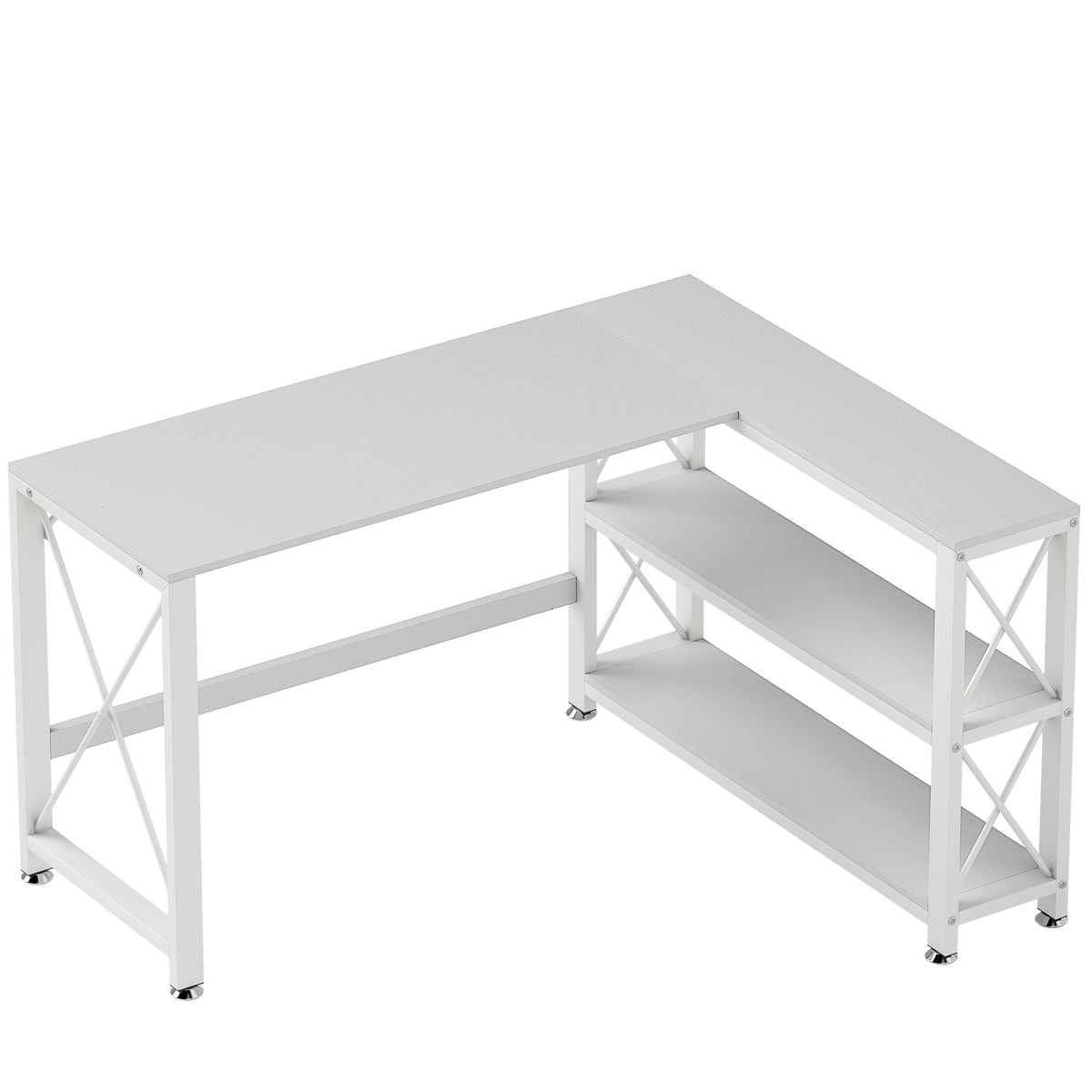 Secretária de Canto Reversível com Prateleiras 135x110x75 cm Branco — foto 1