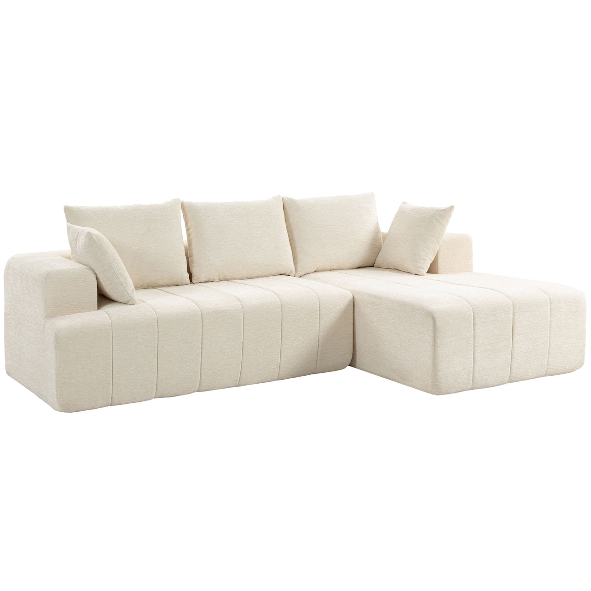 Sofá de Canto 256 cm com Chaise Longue Sofá Cama 3 Lugares em Chenille Formato em L Assento e Apoios de Braço Largos Bege — foto 1