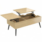 Mesa de Centro Elevável com Duplo Tampo Mesa de Sala com Compartimento Oculto e Pés de Metal Madeira Natural — foto 1