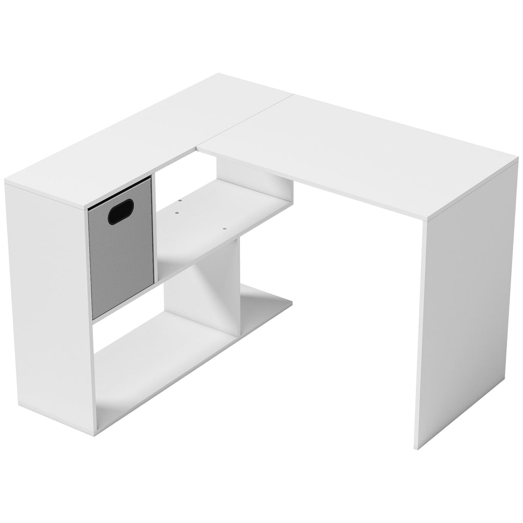 Secretária Angular Moderna com Prateleira e Gaveta em Tecido, 110x100x75 cm, Branco — foto 1