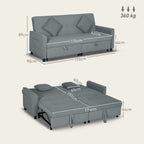 Sofá-cama, sofá de 3 lugares ajustável com função cama, sofá-cama com cama extensível, almofadas, Cinza — foto 2
