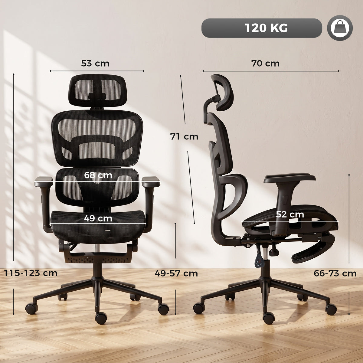 Cadeira de Escritório Ergonômica Reclinável com Apoio para os Pés e Suporte Lombar Preta — foto 2