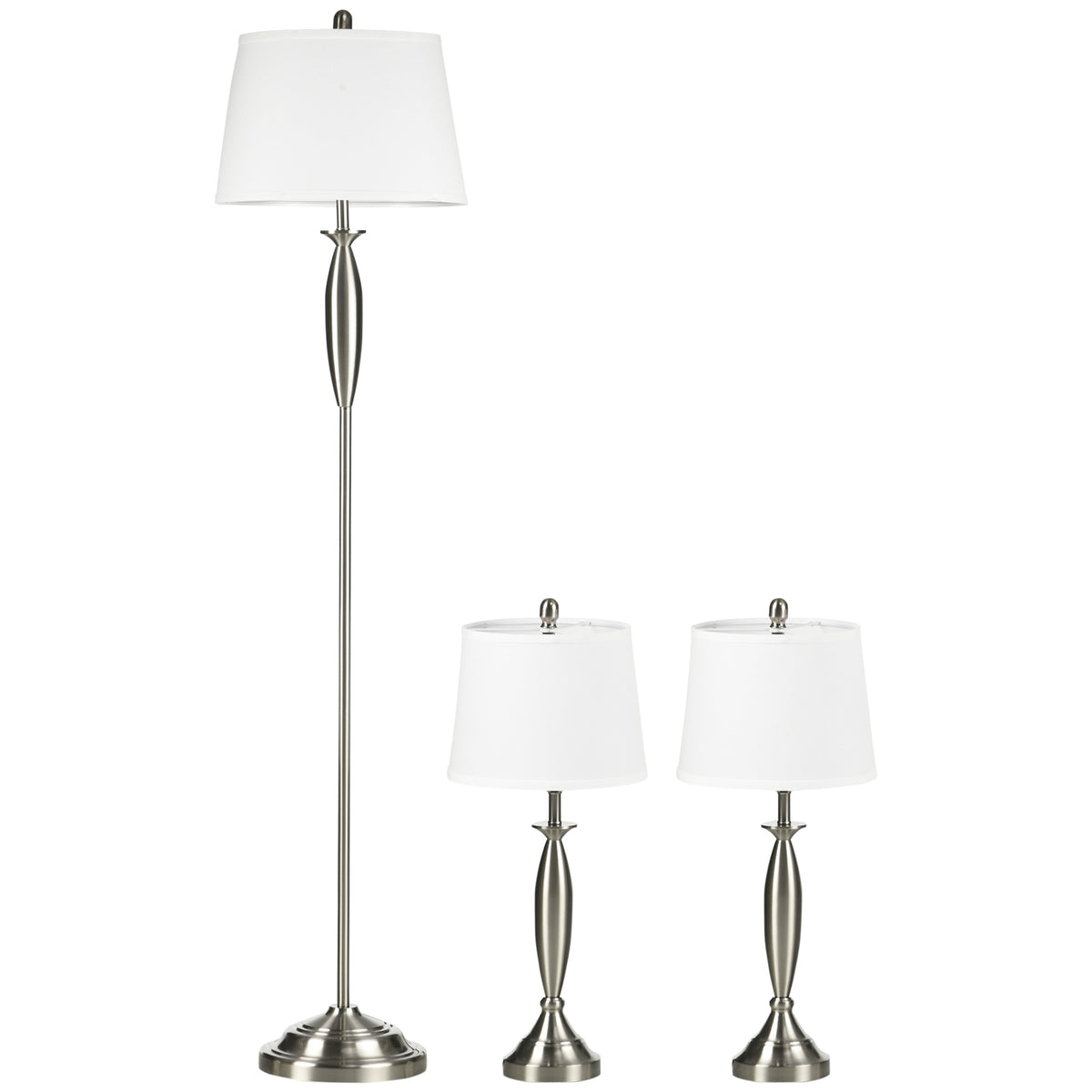 Conjunto de 3 luminárias. 1 candeeiro de pé, 2 candeeiros de mesa, aspeto em linho; 38 cm x 38 cm x 158 cm, Prata + Branco — foto 1