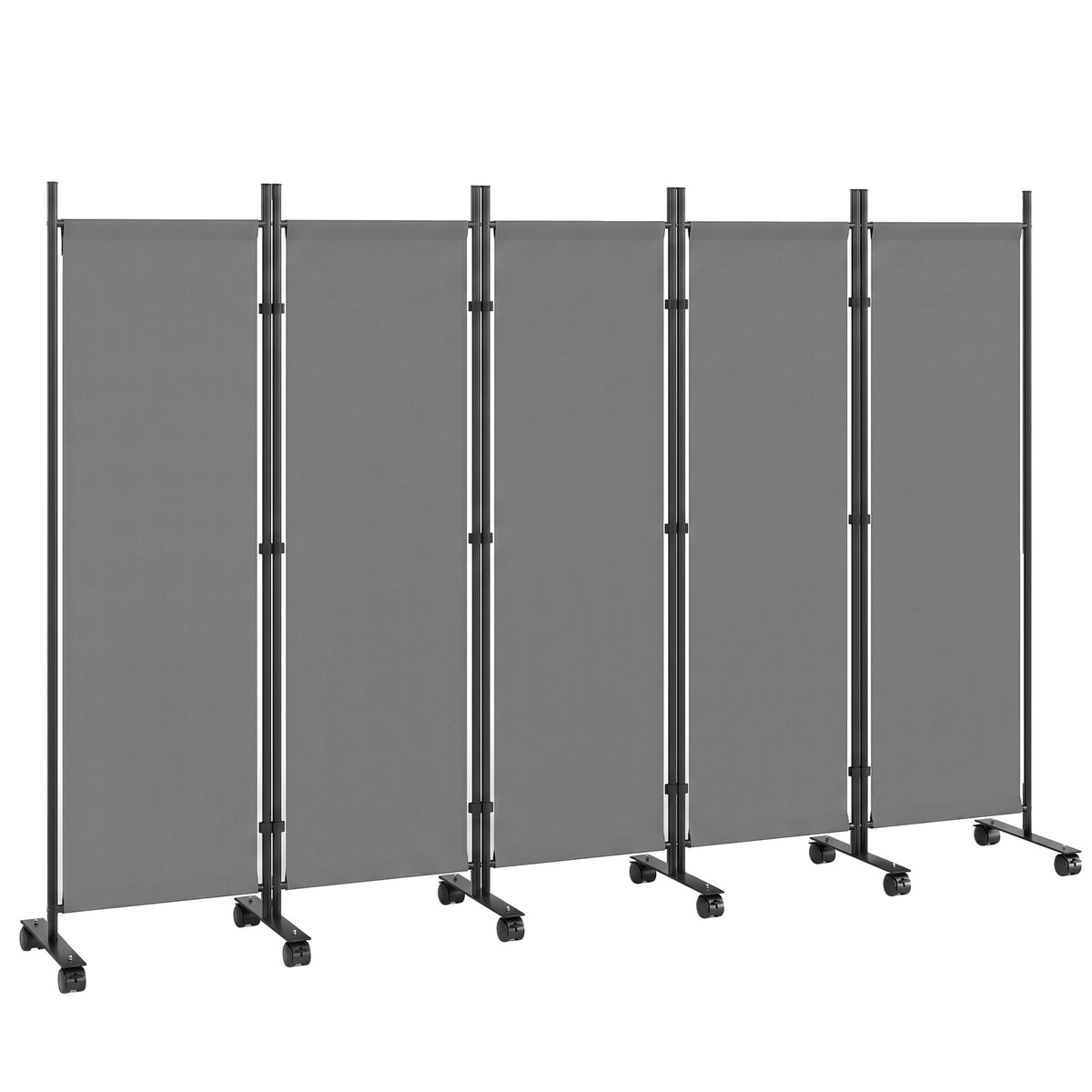 Biombo de Ambiente 5 peças 252x40 cm Biombo Autoportante com 12 Rodas Dobrável Divisória DIY Cinza Escuro — foto 1