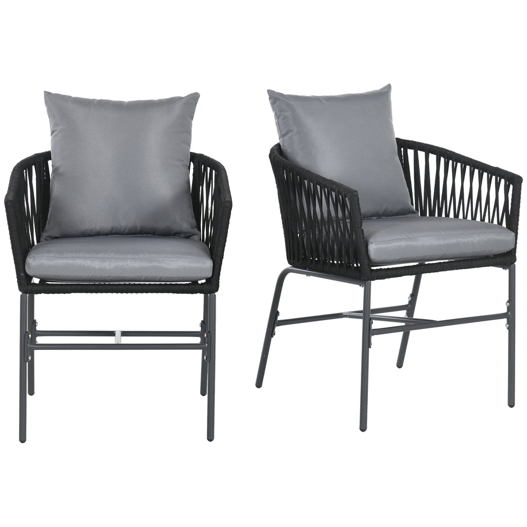 Cadeiras para exterior, conjunto de 2, design boho, almofada de assento e encosto, concha de assento confortável, estrutura metálica, Preto — imagem 9