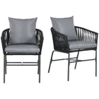 Cadeiras para exterior, conjunto de 2, design boho, almofada de assento e encosto, concha de assento confortável, estrutura metálica, Preto — imagem 9
