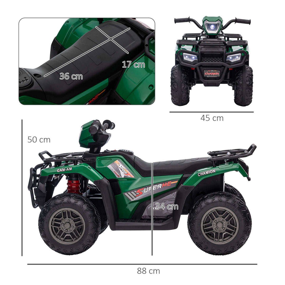 Quadriciclo Elétrico Criança 12V Carro Elétrico Crianças Motor Duplo Faróis e Música 88x45x50cm Verde — foto 2