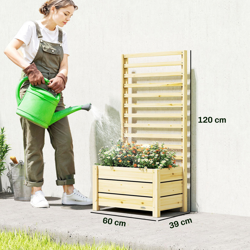 Canteiro Elevado com Treliça em Madeira Vaso Elevado com Treliça Orifício de Drenagem Forro de Tecido 60x39x120 cm Madeira Natural — foto 2