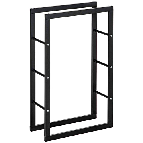 Portalegna da Interno Scaffale Portalegna per Camino Design Moderno Carico Max. 100 kg 60x25x100 cm Metallo Nero