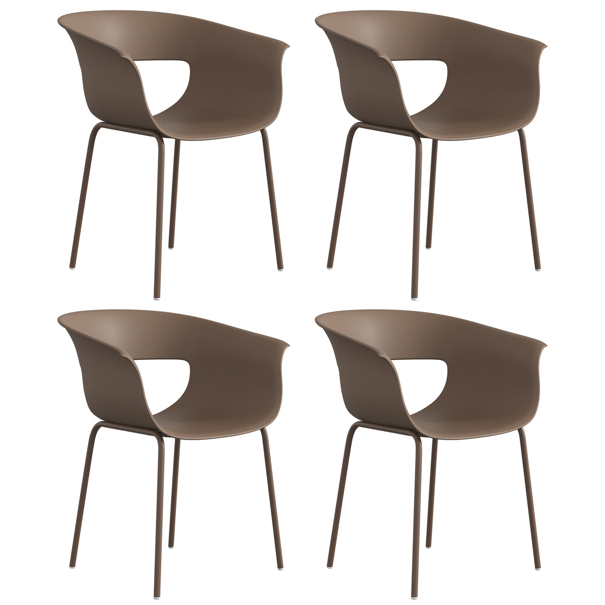 Conjunto de 4 Cadeiras de Jardim Ergonômicas para Varanda com Design Recortado Apoio de Braço Resistentes às Intempéries Anticorrosivas Cor Café — foto 1
