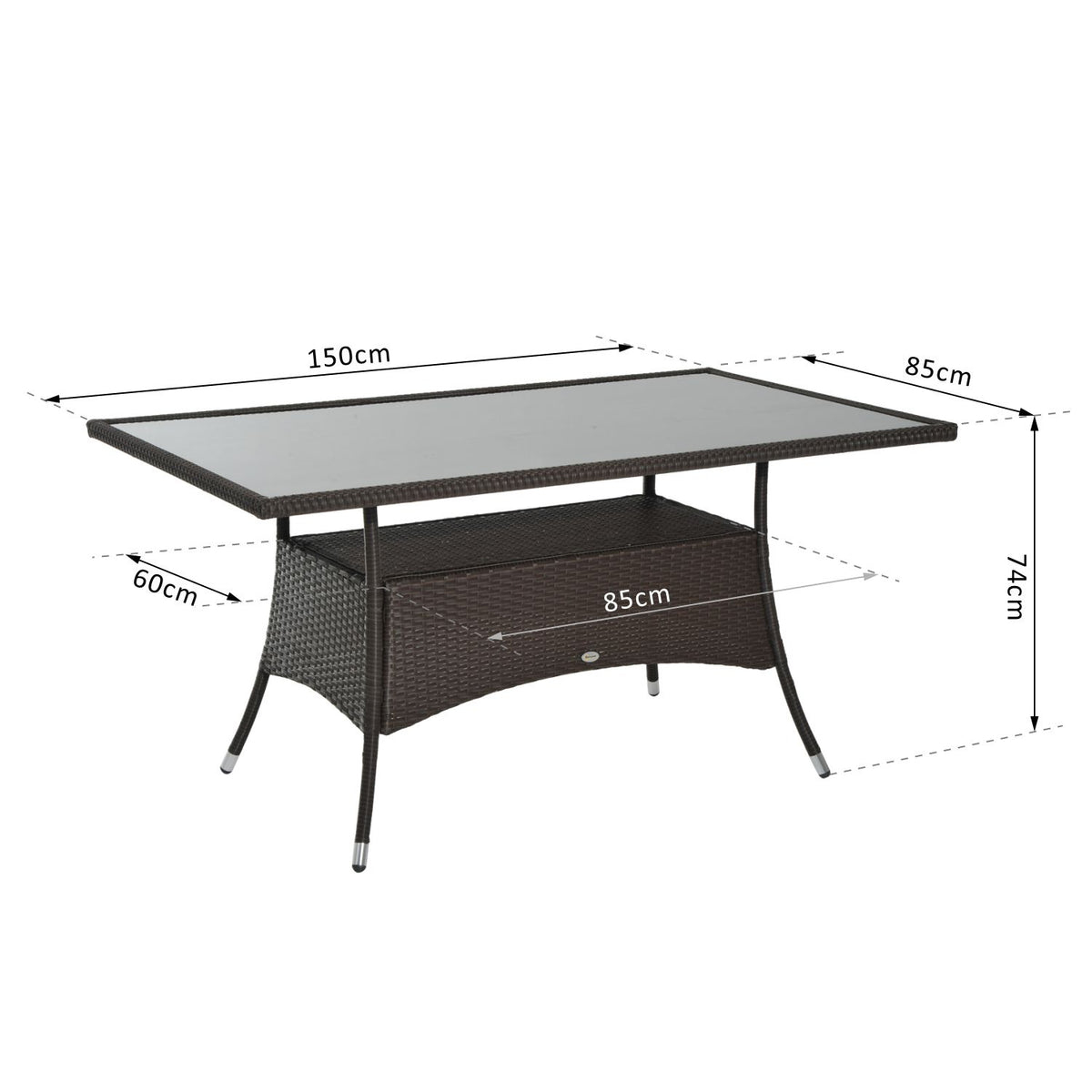 Mesa de jardim Mesa de vidro Mesa de jantar Mobiliário de jardim, Polyrattan+Vidro de segurança, Castanho+Preto, 150x85x74cm — foto 2