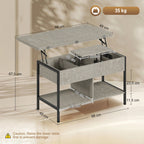 Mesa de Centro Elevável e Extensível Mesa de Sala com Compartimento Escondido Prateleiras Abertas 98x49x55 cm Cinza — foto 2