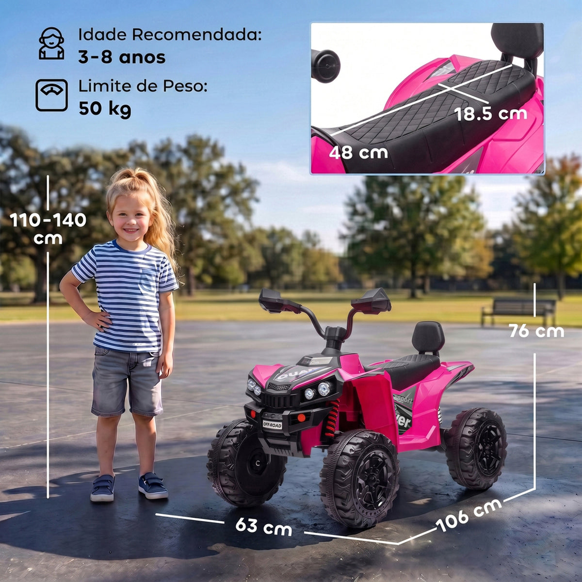 Quad Elétrico Infantil 24V 2 Lugares com 2 Motores de 120 W, Suspensão às 4 Rodas e Arranque Suave, Rosa — foto 2