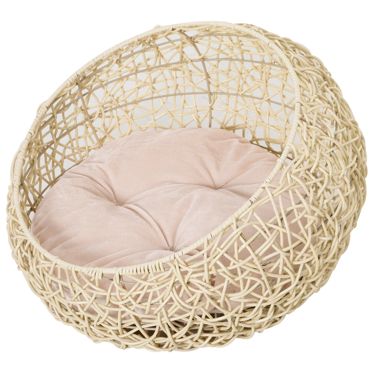 Cama de Rattan para Gatos Cama/Casa com Almofada Tenda para Animais de Estimação para Gatos e Cães Bege Ø56x35 cm — foto 1
