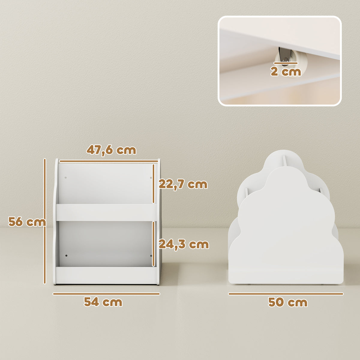 Estante infantil, estante de livros infantil de 2 andares com rodas, 4 prateleiras, para quarto infantil, sala de brincar, 54x50x56 cm, Branco — foto 2