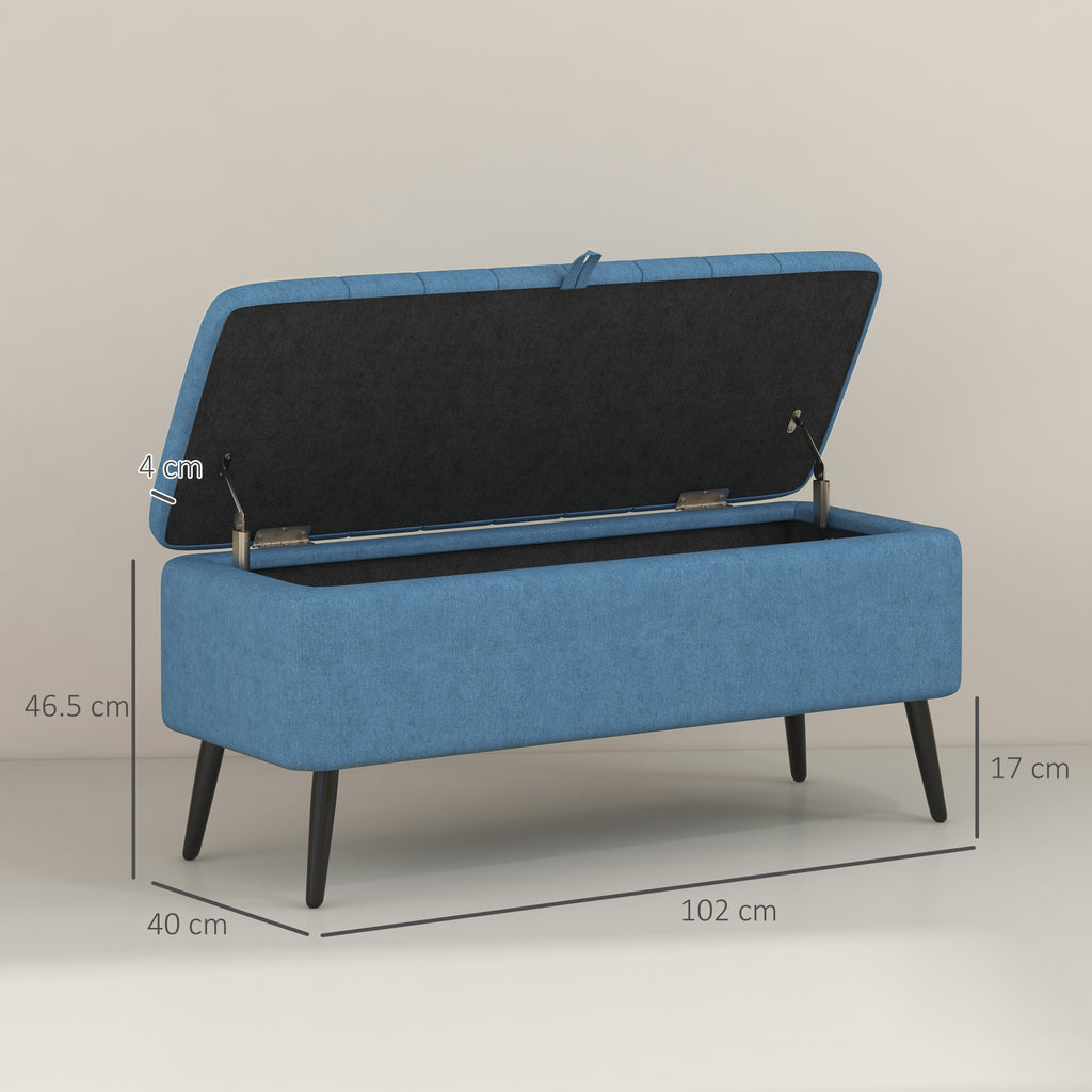Banco com Compartimento Pufe Acolchoado 102x40x44 cm Azul Escuro — foto 2