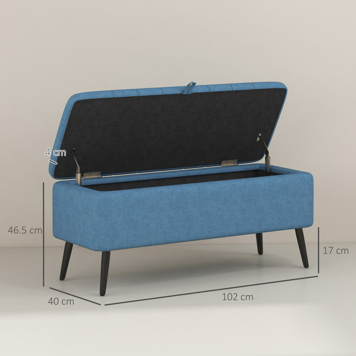 Banco com Compartimento Pufe Acolchoado 102x40x44 cm Azul Escuro — foto 2