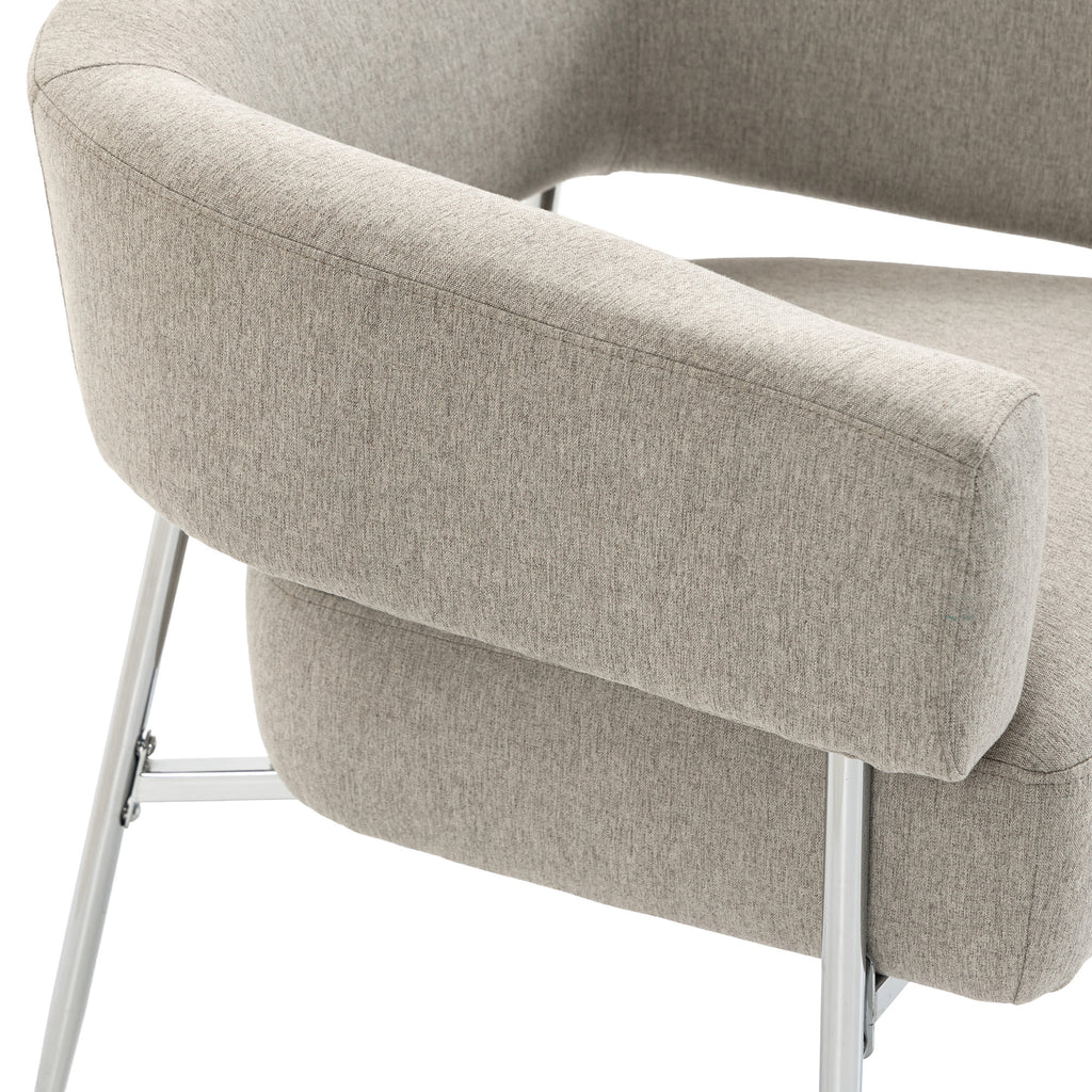 Poltrona de Sala, Poltrona de Apoio Acolchoada em Tecido Efeito Linho, Encosto Curvo e Braços, Estilo Moderno, Castanho — imagem 6