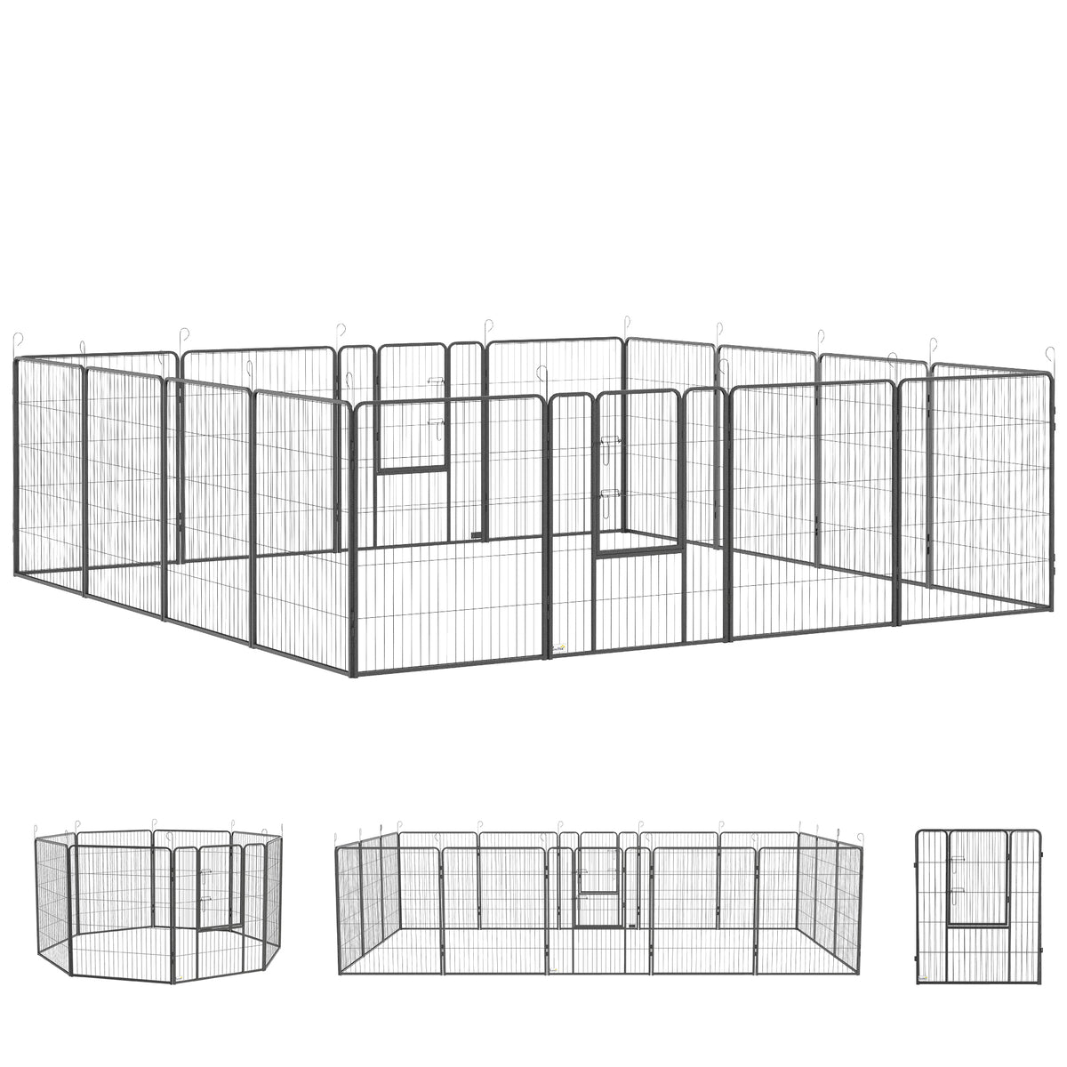 Parque para filhotes, design modular, 16 elementos, 2 portas, resistente ao tempo, aço, 3,2 x 3,2 x 1 m, cinza — foto 1