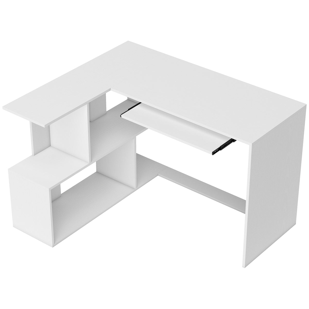 Secretária de Canto 120x100x76 cm Secretária em L para Computador com Bandeja para Teclado 4 Compartimentos Abertos Branco — foto 1